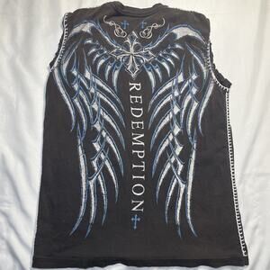 Raw State Y2K Style Affliction Inspired Mens Tank Top Sleeveless L Wings Cross